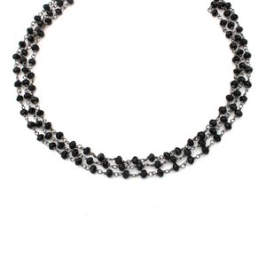 Chaîne de chapelet en onyx noir hydro, perles rondes facettées de 3 mm, fil métallique couleur bronze, vente en gros - Product Image 2