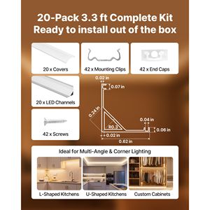 Confezione da 20 Profili in Alluminio a V per LED da 1M (3,3 Ft) con Copertura Opaca e Clip di Montaggio per Strisce LED - Product Image 4