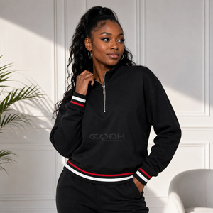 Cosh International Sisterhood Sorority Cárdigan Negro de Punto con Cuello Alto, Manga Larga, Cierre Frontal con Cremallera y Ribete en Color Contrastante - Product Image 4