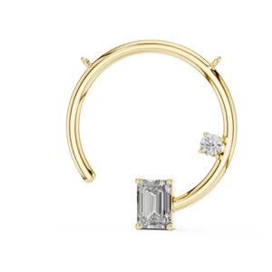 Collier pendentif minimaliste en or jaune avec diamant taille émeraude et diamant rond, unisexe, pour tous les jours - Product Image 1