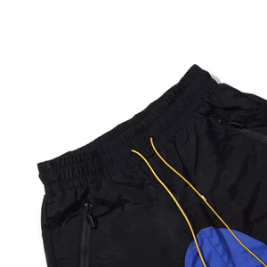 Men's Black Blue Gray Color Blocked Polyester Shorts With Yellow Drawstring Zip Pockets Quick Dry Sporty <b>Mid</b> Waist Design - Product Image 6