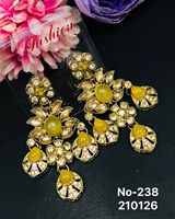 Boucles d'oreilles pendantes longues en alliage Kundan Polki, style traditionnel et tendance, avec diamants américains et design géométrique, qualité supérieure pour femme