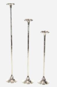 Polished Aluminum <b>Tall</b> <b>Candle</b> <b>Holder</b> Set Modern Silver Flared Candlestick Trio - Product Image 2
