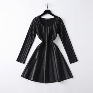 Robe décontractée à rayures pour femmes, manches longues, coupe trapèze, mini-robe, col rond, tenue élégante pour le bureau ou les fêtes - Product Image 2