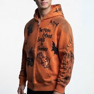 Sudadera con Capucha y Cremallera para Hombre, Color Naranja, con Logotipo Personalizado, de Alta Calidad, con Estampado Gráfico, Informal, de Forro Polar, para Otoño - Product Image 3