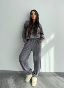 Ensemble deux pièces décontracté streetwear pour femme : sweat à capuche épais crème et pantalon de survêtement large assorti – Vente en gros OEM ODM - Product Image 3