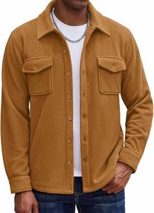 Direct Factory Wholesale OEM Made <b>Men's</b> Polar Fleece <b>Shirt</b> Jacket Long Sleeve Casual Button Down <b>Shirts</b> Shacket with Pockets - Product Image 5