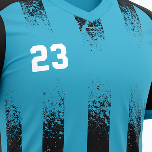 Camiseta de Fútbol para Hombre, Azul y Negro a Rayas, Cuello en V, Manga Corta, Poliéster que Absorbe la Humedad, Ropa Deportiva para Todas las Temporadas - Product Image 4