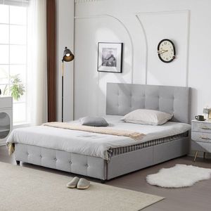 Letto matrimoniale imbottito con 4 cassetti e design capitonné, con supporto a doghe in legno - Product Image 6