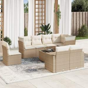 Conjunto de Sofá de Jardín de Ratán Beige y Crema, 6 Plazas, Muebles de Exterior Resistentes a la Intemperie, Diseño Contemporáneo - Product Image 3
