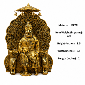 Murti de Khatu Shyam Ji hecho a mano en latón sobre Singhasan con Chhatra, pieza decorativa para el templo y la decoración del hogar. - Product Image 5
