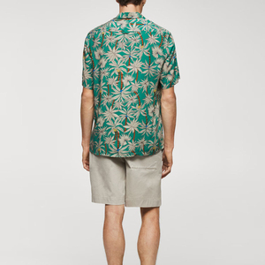 Chemise décontractée à manches courtes pour homme, col rabattu, en coton tricoté respirant 320g, imprimé numérique, boutons recouverts, idéale pour l'été - Product Image 3
