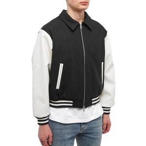 Veste universitaire en laine pour homme avec broderie personnalisée, manches en simili cuir zippées, style streetwear - Product Image 1