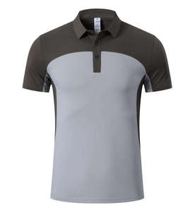 Chemise pour homme en tricot à blocs de couleur, manches courtes, séchage rapide, style sportif, imprimé personnalisable, bleu clair et gris - Product Image 4