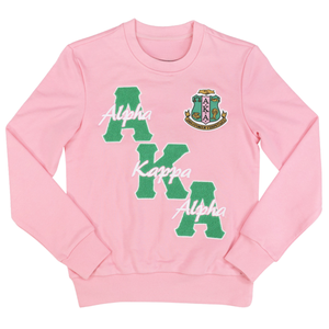 Sweat-shirt rose AKA avec broderie en chenille verte, col rond, pour femmes, style grec, col rond, coupe décontractée, sweat-shirt élégant de qualité supérieure - Product Image 1