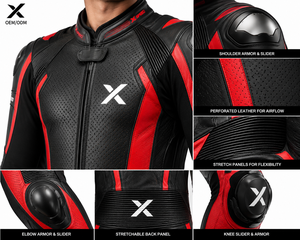 X Sports City ชุดแข่งรถจักรยานยนต์หนังเต็มรูปแบบ, ชุดเสื้อแจ็กเก็ตและกางเกงกันน้ำระบายอากาศสำหรับผู้ใหญ่ - Product Image 5