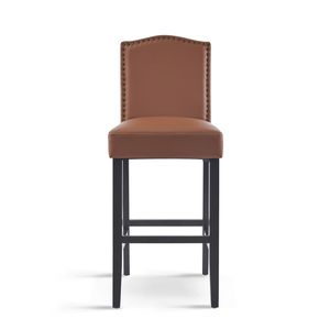 Set of <b>2</b> Counter Height <b>Bar</b> <b>Stools</b> PU Faux Leather Seating Brown Rubberwood Legs 300 for Kitchen Island Upholstered <b>Bar</b> <b>Stools</b> - Product Image 5