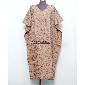 Kaftan pour femme, robe maxi moulante décontractée et élégante, 100% coton respirant, imprimé à la main, respectueux de l'environnement, avec ceinture simple, pour un usage quotidien - Product Image 1