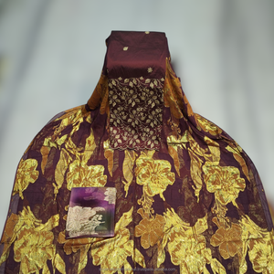 Conjunto Completo de Lujo Color Lavanda Morado con Estampado Floral Fransawi Dirac y Panel Bordado en Oro para Vestidos de Boda Somalíes - Product Image 2