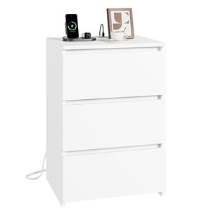 Nuovo Comodino a 3 Cassetti con Stazione di Ricarica, Tavolino Bianco per Camera da Letto, Soggiorno, Appartamento, con Spazio di Archiviazione - Product Image 5