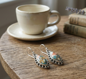 Natural Oyster Turquoise Marquise <b>Dangle</b> <b>Earrings</b> 925 Sterling Silver Rose <b>Gold</b> Yellow <b>Gold</b> Plated Handmade Jewelry for Women - Product Image 5