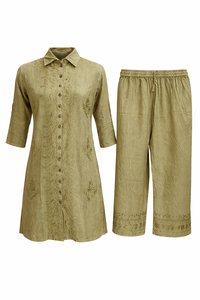 Women's Viscose Embroidered Collar Cord Set Two Pieces Casual Shirt Top and <b>Pants</b> Manufacturer - Product Image 2