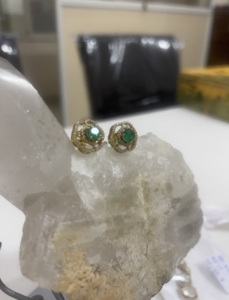 Flower <b>Stud</b> <b>Earrings</b> <b>Emerald</b> Cut Green Stone 925 Silver Gold Plated Cute Women's Classic Wedding Jewelry Gift Traditional - Product Image 6