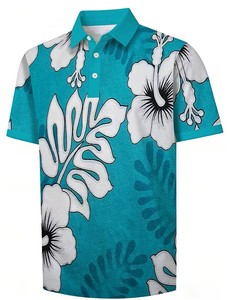 Men's Teal Floral Print for Shirt Short Sleeve Casual Breathable Jersey Knitted Digital Printed Cotton Design - Product Image 4
