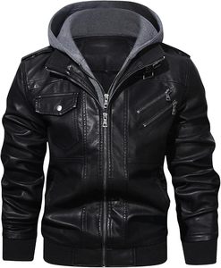 Chaqueta Bomber Reversible de Cuero Negro para Hombre, Talla Grande, Cierre de Cremallera, Corte Ajustado, para Otoño - Product Image 1