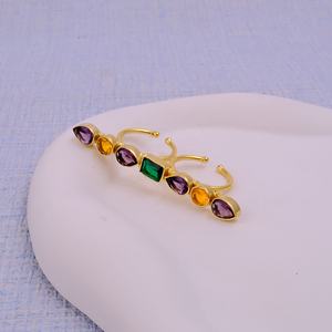 Bague de déclaration multi-pierres à la mode pour femmes faite à la main réglable améthyste Citrine émeraude Quartz or Rose bague de pierres précieuses en laiton - Product Image 4