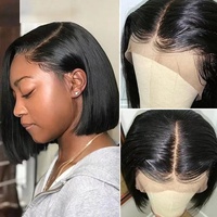Perruque courte synthétique - Aspect naturel, résistante à la chaleur, perruque droite avec dégradé transparent pour femmes, style facile, usage quotidien
