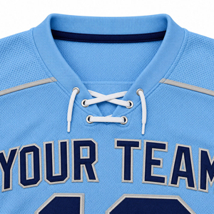 Jersey de Hockey sobre Hielo Sublimado, Azul Cielo, Gris Marino, Rayas, Cuello con Cordones, Manga Larga, Jersey de Equipo, Fabricante OEM, Venta Caliente - Product Image 5