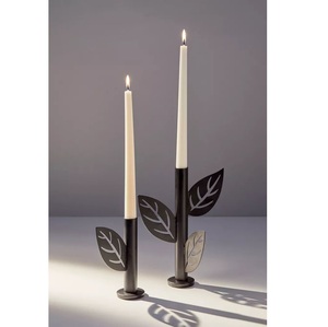 Metal Leaf Design Candlestick Holder <b>Taper</b> <b>Candle</b> Stand Home Decoration Durable Black Finish - Product Image 1