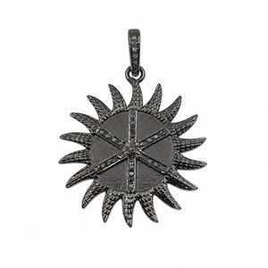 Colgante de Plata de Ley 925 con Rodio Negro y Diamantes Reales en Forma de Radiante Sol para Mujer, Joyería Fina Elegante de Lujo, Regalo - Product Image 3