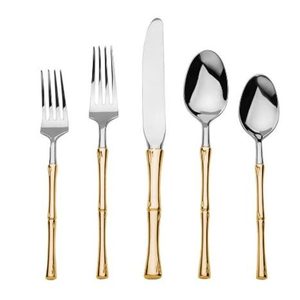 Juego de Cubiertos con Mango Estilo Bambú, Cubiertos de Acero Inoxidable Plateados y Dorados con Cuchillos, Tenedores y Cucharas para una Cena Elegante - Product Image 3