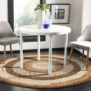 <b>Round</b> <b>Jute</b> Area <b>Rug</b> Medallion Pattern Braided Modern Style Non Slip Backing for Dining Room Low Pile Spot Clean - Product Image 1