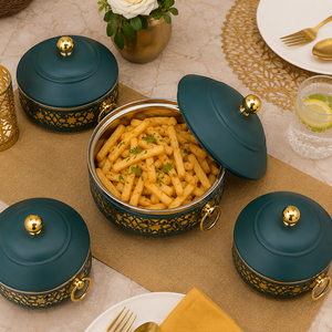 Ensemble de casseroles en acier inoxydable de qualité supérieure à double paroi isolées avec poignées dorées |   Bols de service de qualité alimentaire pour la cuisine et la salle à manger à domicile - Product Image 2