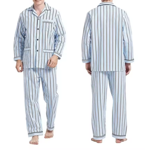 White Sky Blue Stripe Men Button <b>Pajamas</b> Light Cotton Poplin Long Sleeve Breathable Durable Wholesale Men’s Sleepwear Sets - Product Image 3