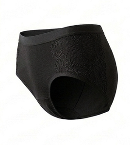Culotte noire pour femme en nylon et élasthanne avec dentelle, respirante, en tissu tricoté, coupe standard - Product Image 5