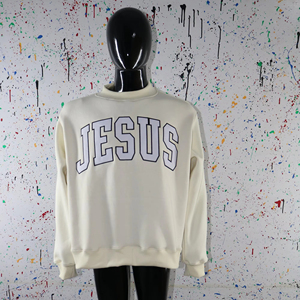 Sweat-shirt à col montant JESUS CREAM 100% BLANC avec broderie appliquée, col large, URBAN PRODUCTIONS - Product Image 1