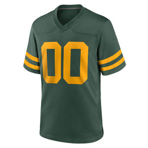 Maillot de football américain vert à col en V avec numéros et rayures jaunes pour homme, coupe régulière, manches courtes, évacuation de l'humidité - Product Image 1