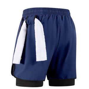 Pantalones cortos deportivos de doble capa 2 en 1 para hombre, con bolsillo interior para teléfono y diseño con presilla para toalla - Product Image 2