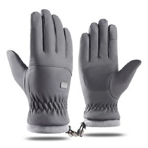 Gants de ski gris à doigts entiers, softshell, isolés thermiquement, avec fermeture à cordon, unisexe, pour l'hiver et les activités de plein air - Product Image 1