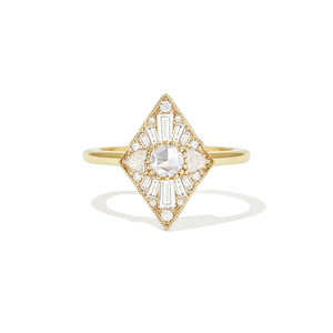 Bague en or jaune 14 carats en forme de cerf-volant, style Art Déco, avec diamant de laboratoire - Product Image 1