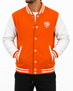Dumela Custom Orange <b>White</b> Windproof Varsity Bomber <b>Jacket</b> <b>Men</b> Embroidered Front Logo OEM Service Regular Fit Winter Outerwear - Product Image 4
