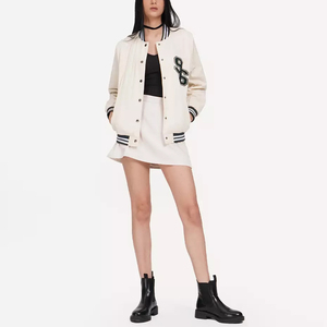 Women's Short Fashion Varsity Baseball <b>Wool</b> Jackets Custom Printed <b>Red</b> Leather Sleeve Stand Collar Autumn Breathable Windproof - Product Image 3