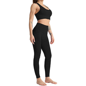 High Quality Private Label <b>Women</b> Yoga Set-Customized Design Solid <b>Pattern</b> Breathable Spandex/Nylon Front Low Price 2-Piece Set - Product Image 2