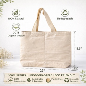 Bolsa de Compras de Algodón Ecológica Premium LMC GLOBAL, Asas Reforzadas, Reutilizable, Biodegradable, para Supermercado - Product Image 2