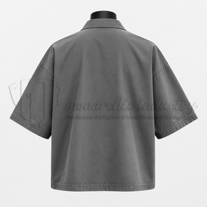 Chemise décontractée à manches courtes zippée pour homme, 100% coton biologique, écologique, OEM ODM, marque privée - Product Image 2