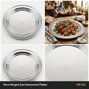 Handmade <b>Large</b> MDF Platter SS304 36 cm Mirror Polish Ripple Border Reva Ringed Hammered Design for Home Decor Hotels Weddings - Product Image 6